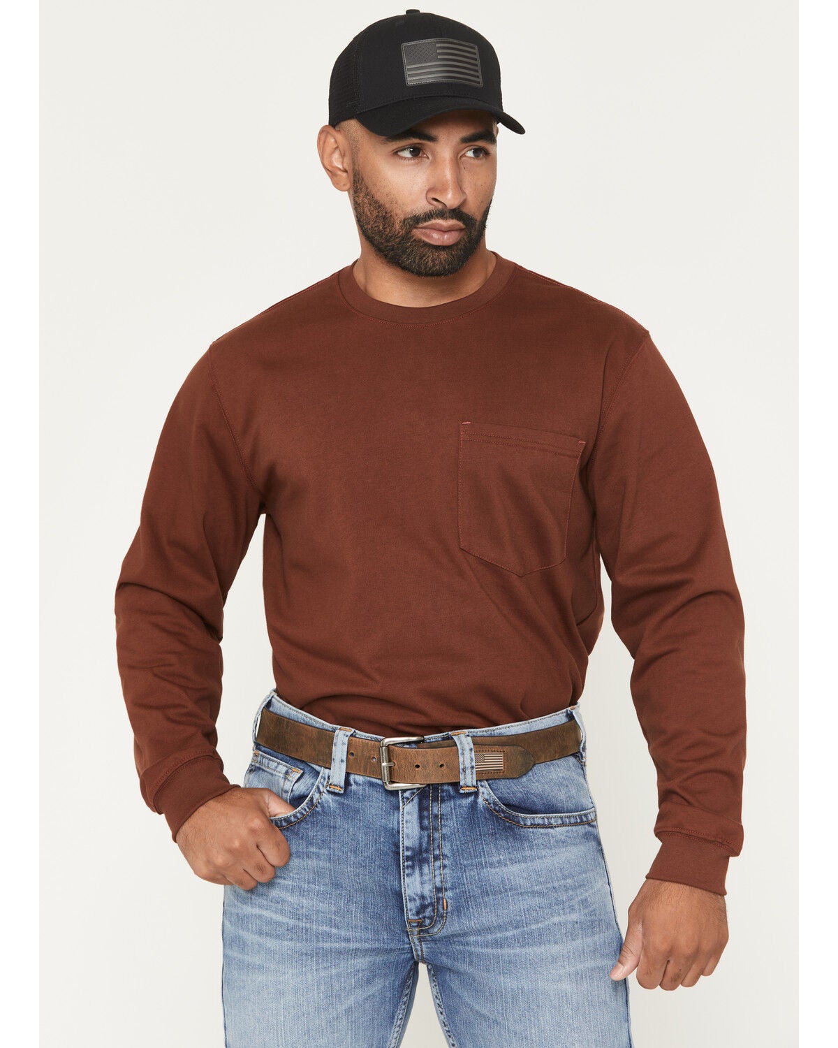 Image #2 - Cody James Men's FR Bull Solid Long Sleeve Work T-Shirt, Burgundy, hi-res