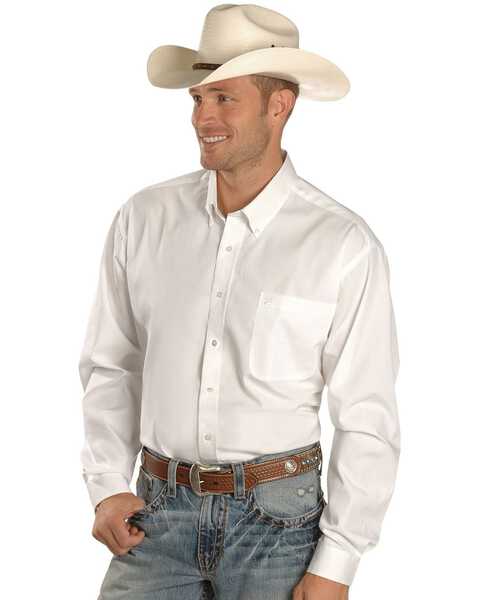 Cinch Men's Solid White Button-Down Long Sleeve Western Shirt - Big & Tall, White, hi-res