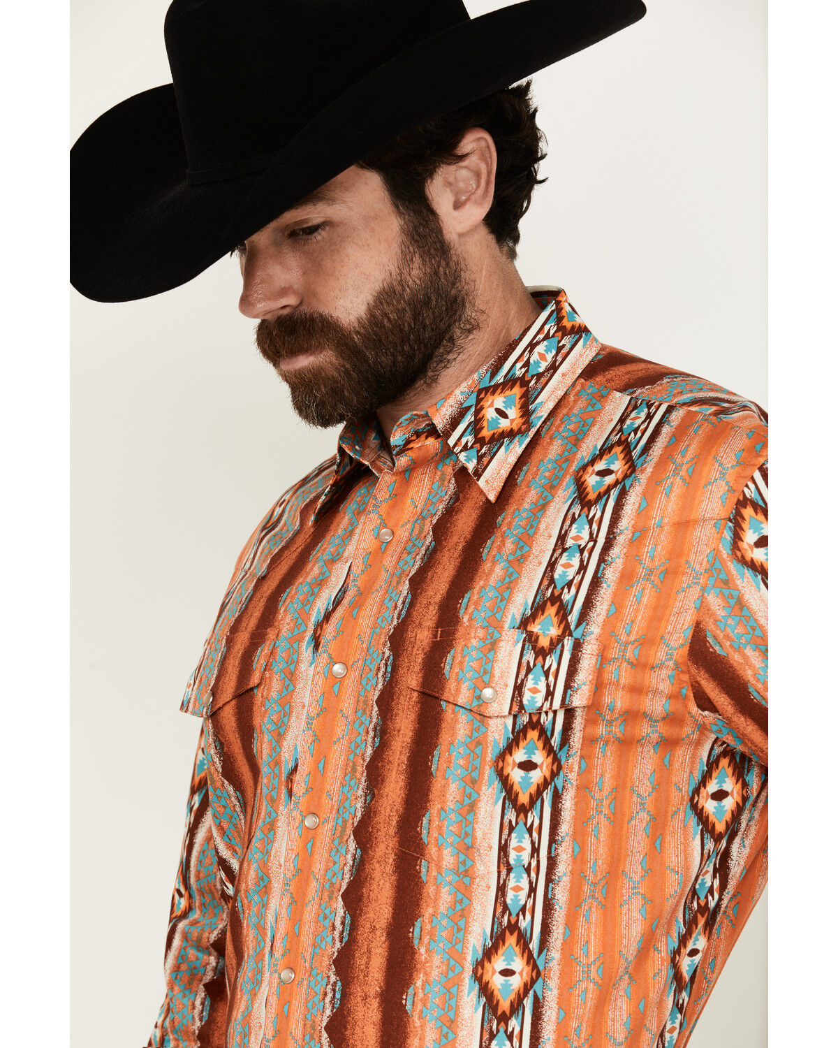 Image #2 - Wrangler Men's Checotah Long Sleeve Snap Western Shirt, Rust Copper, hi-res