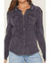 Image #3 - Wild Moss Women's Washed Lightweight Long Sleeve Button-Down Shirt, Navy, hi-res