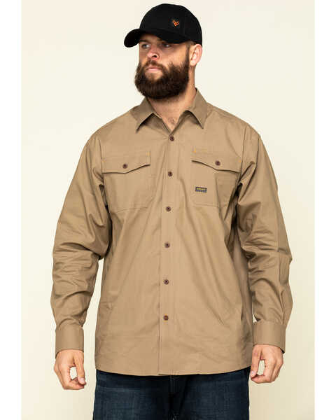Image #1 - Ariat Men's Khaki Rebar Made Tough Durastretch Long Sleeve Work Shirt , Beige/khaki, hi-res