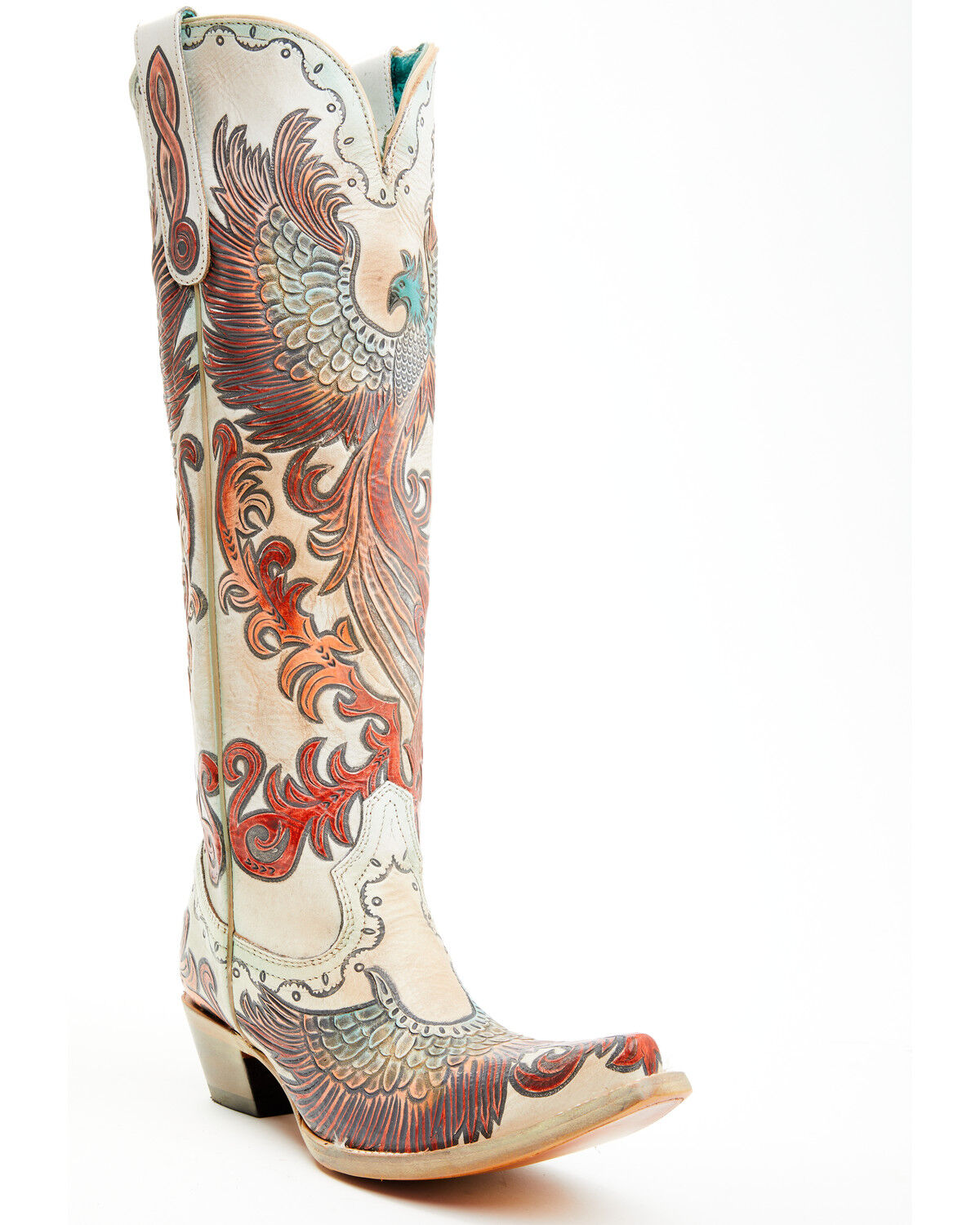 Image #1 - Corral Women's Fire Phoenix Hand Tooled And Painted Tall Western Boots - Snip Toe, White, hi-res
