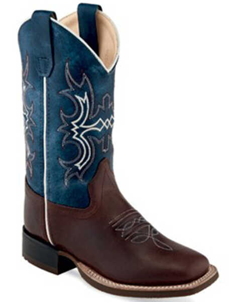 Image #1 - Old West Boys' Wipe Out Western Boots - Broad Square Toe, Blue, hi-res