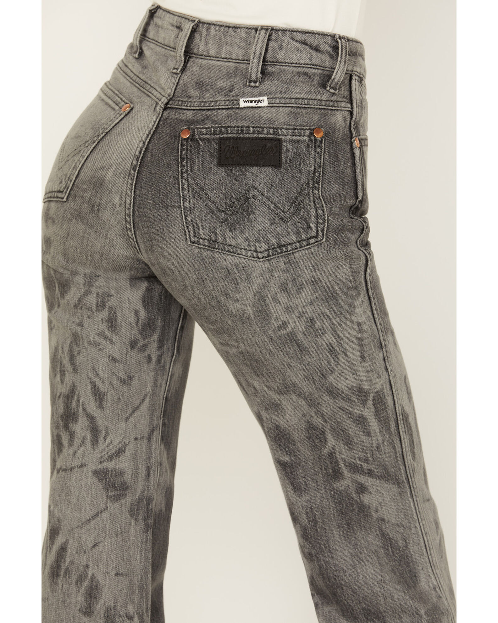 Image #4 - Wrangler Women's Wanderer Laser Acid Wash High Rise Distressed Flare Jeans, Black, hi-res