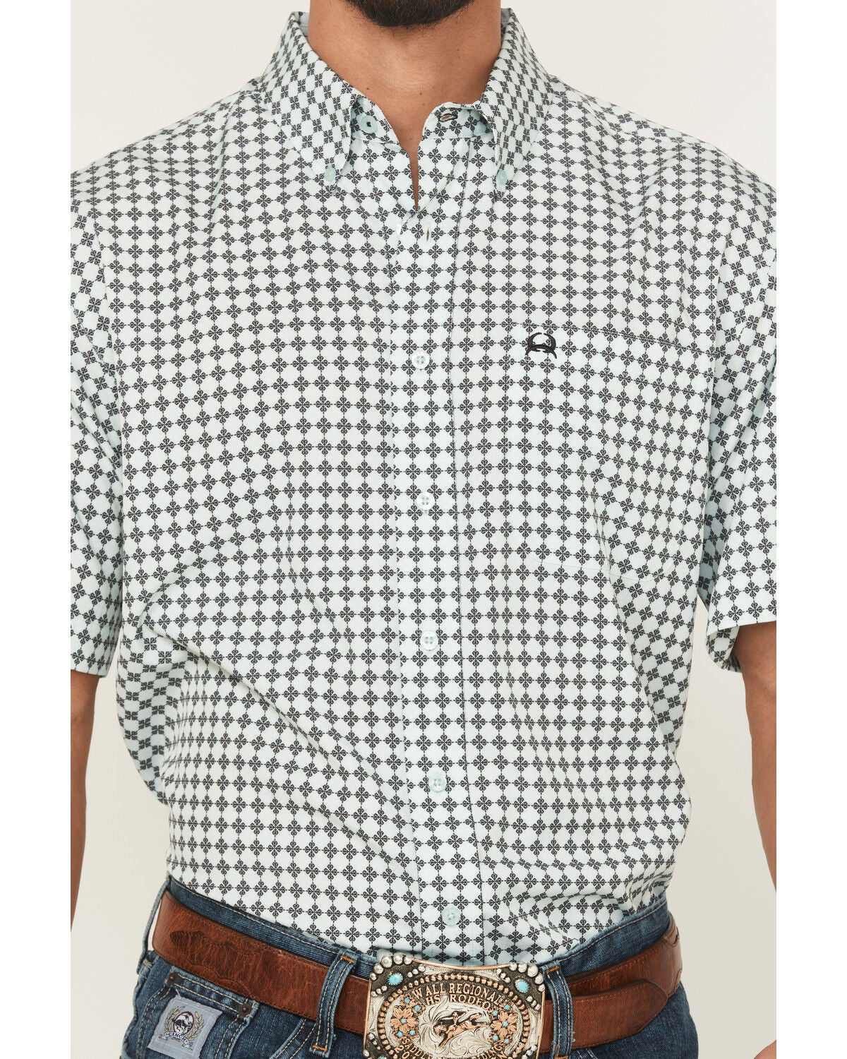 Image #3 - Cinch Men's Geo Print Arenaflex Short Sleeve Button-Down Performance Stretch Western Shirt - Big, Mint, hi-res