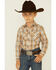 Roper Boys' Orange & Grey Plaid Long Sleeve Snap Western Shirt , Orange, hi-res