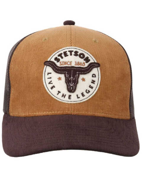 Image #1 - Stetson Men's Corduroy Embroidered Steer Head Patch Tracker Cap , Tan, hi-res