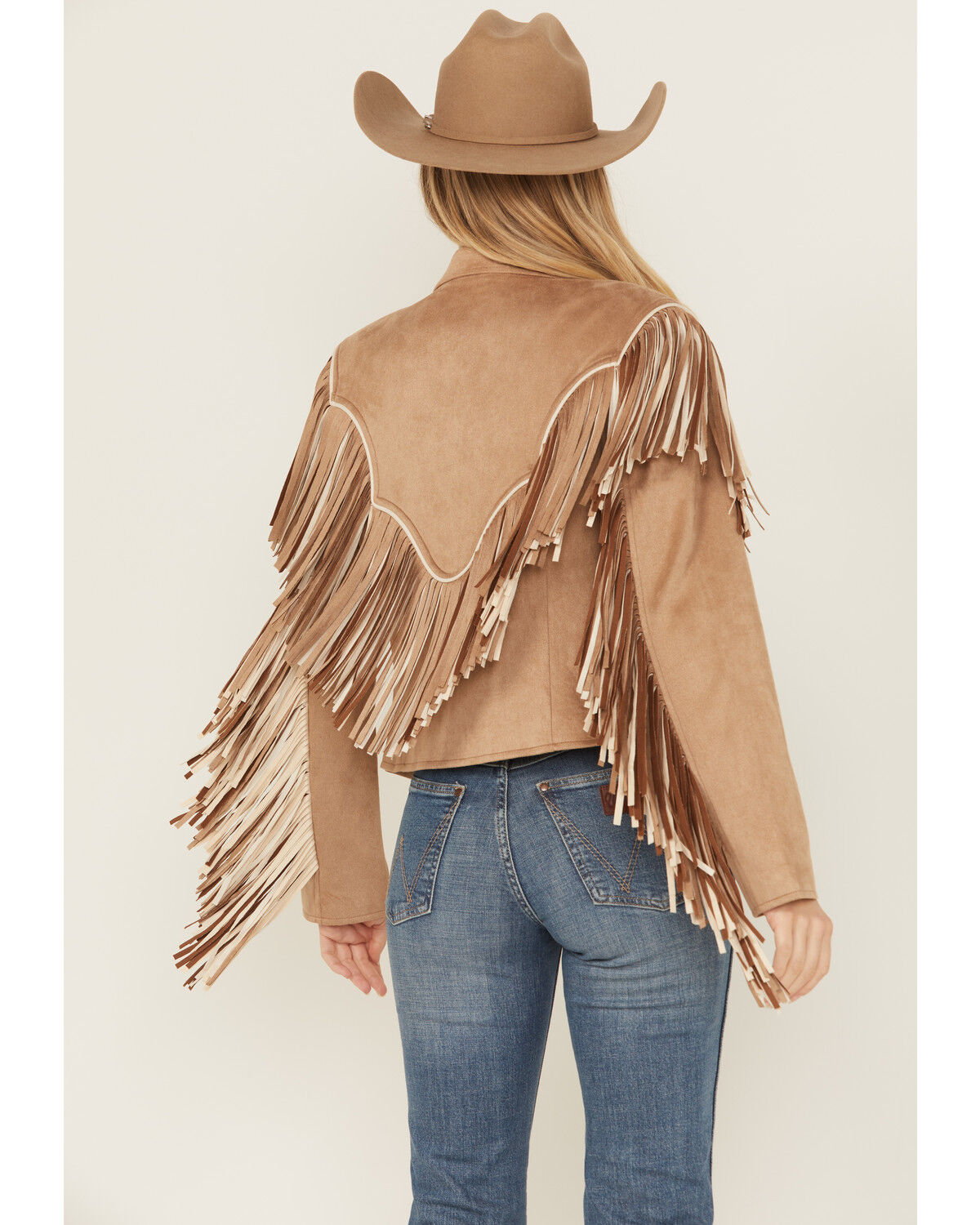 Image #4 - Saints & Hearts Women's Faux Fringe Suede Button-Down Jacket, Beige, hi-res