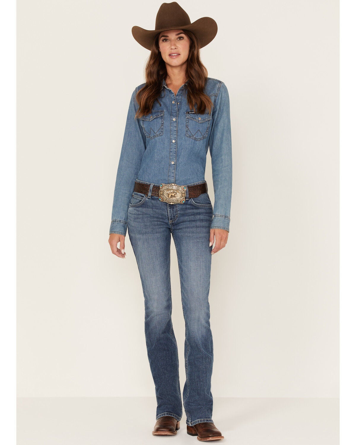 Wrangler Retro Women's Medium Wash Mid Rise Mae Megan Bootcut Jeans, Blue, hi-res