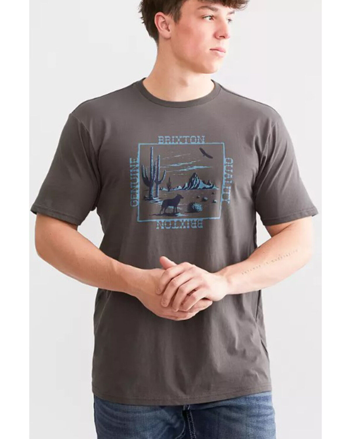 Image #1 - Brixton Men's Prescott Desert Short Sleeve Graphic T-Shirt, Charcoal, hi-res