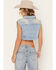 Image #4 - Azalea Wang Women's Adalyn Pearl Embellished Cropped Trucker Vest, Medium Wash, hi-res