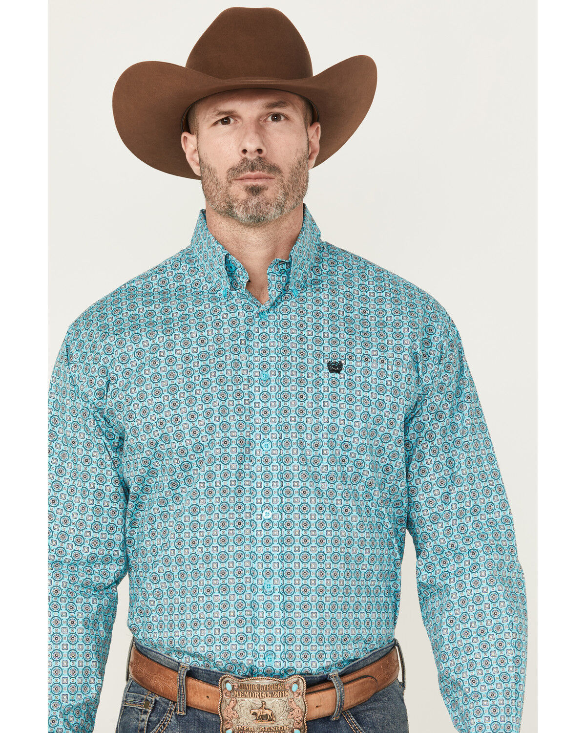 Image #1 - Cinch Men's Geo Print Long Sleeve Button-Down Stretch Western Shirt, Turquoise, hi-res