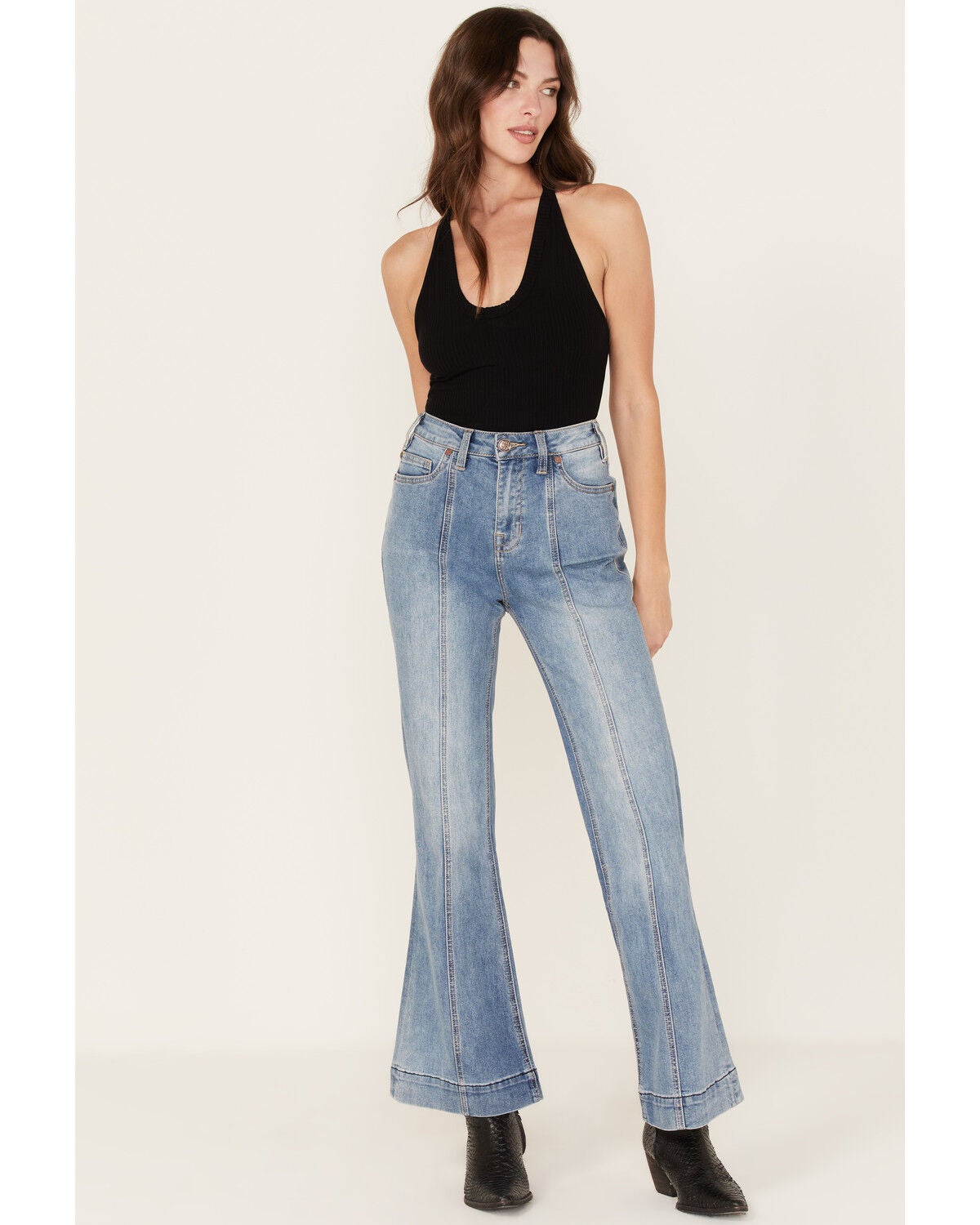 Rock & Roll Denim Women's High Rise Slit Denim Trouser Jeans, Light Blue, hi-res