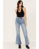 Image #1 - Rock & Roll Denim Women's High Rise Slit Denim Trouser Jeans, Light Blue, hi-res