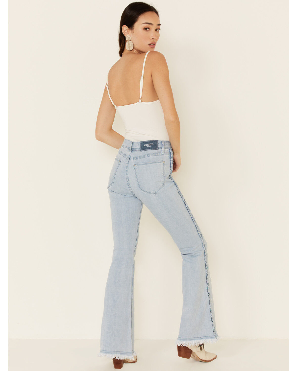 Image #3 - Grace in LA Women's Distressed Flare Leg Jeans, Blue, hi-res