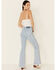 Grace in LA Women's Distressed Flare Leg Jeans, Blue, hi-res