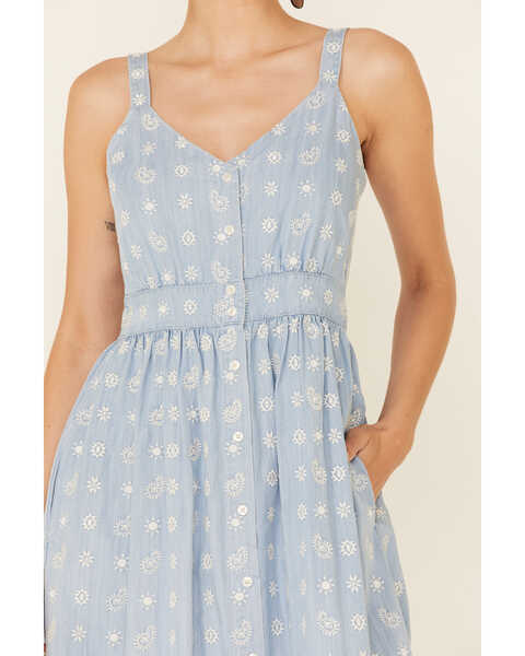 Image #2 - Stetson Women's Embroidered Button Front Dress, Blue, hi-res