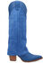 Image #2 - Dingo Women's Cuffed Wild Fire Suede Tall Western Boots - Round Toe, Blue, hi-res
