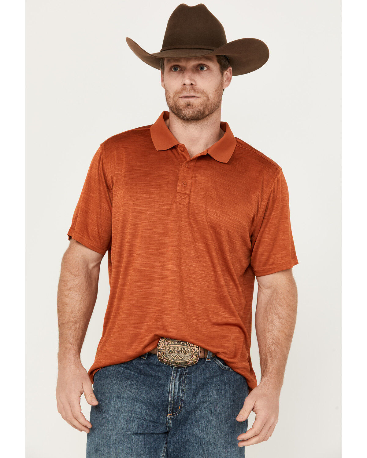 Image #1 - RANK 45® Men's Hardin Western Polo, Brown, hi-res