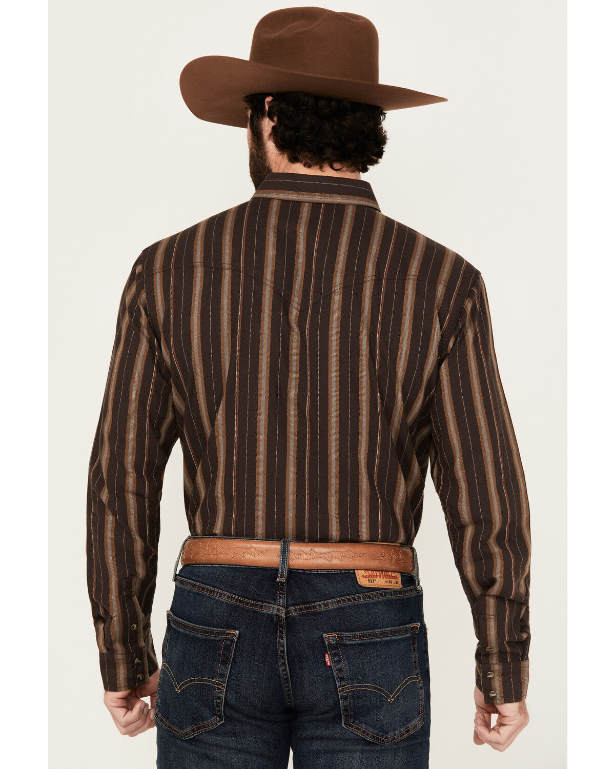 Image #4 - Blue Ranchwear Men's Aspen Striped Print Long Sleeve Snap Western Shirt, Dark Brown, hi-res