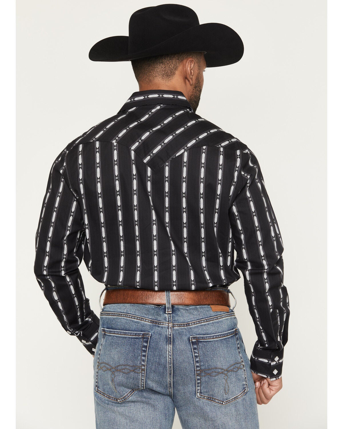 Image #4 - Rock & Roll Denim Men's Striped Print Long Sleeve Snap Stretch Western Shirt, Black, hi-res