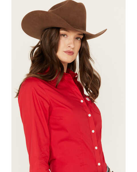 Image #2 - Cinch Women's Solid Red Button-Down Western Shirt, Red, hi-res