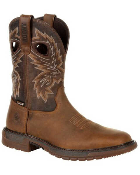 Image #1 - Rocky Men's Ride FLX Waterproof Pull On Western Boot - Square Toe, Brown, hi-res