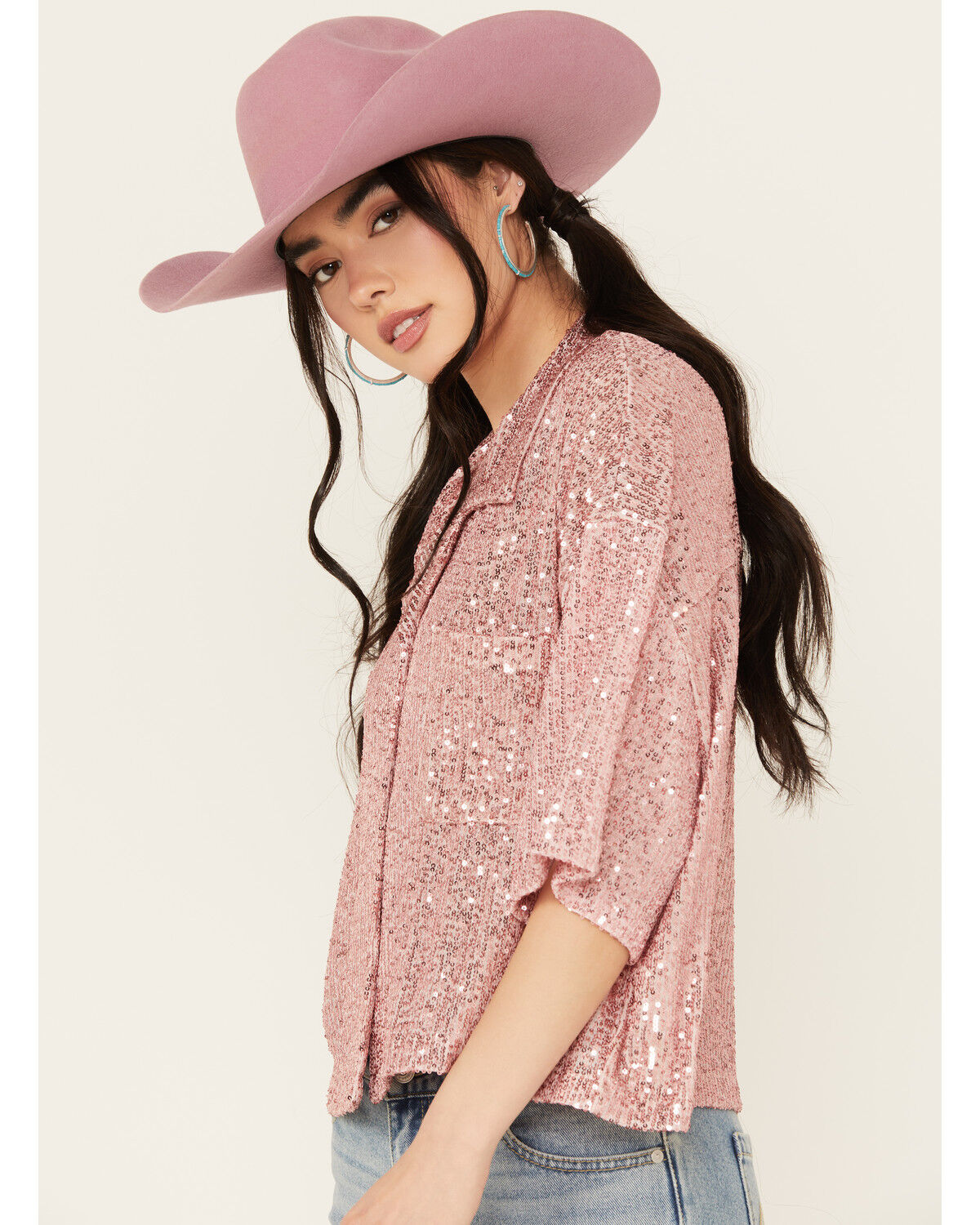 Image #2 - POL Women's Sequin Button Up Top, , hi-res
