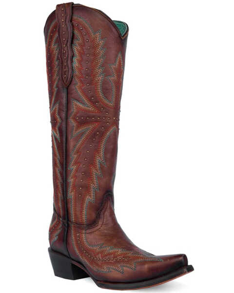 Corral Women's Studded Embroidered Western Boots - Snip Toe, Brown, hi-res
