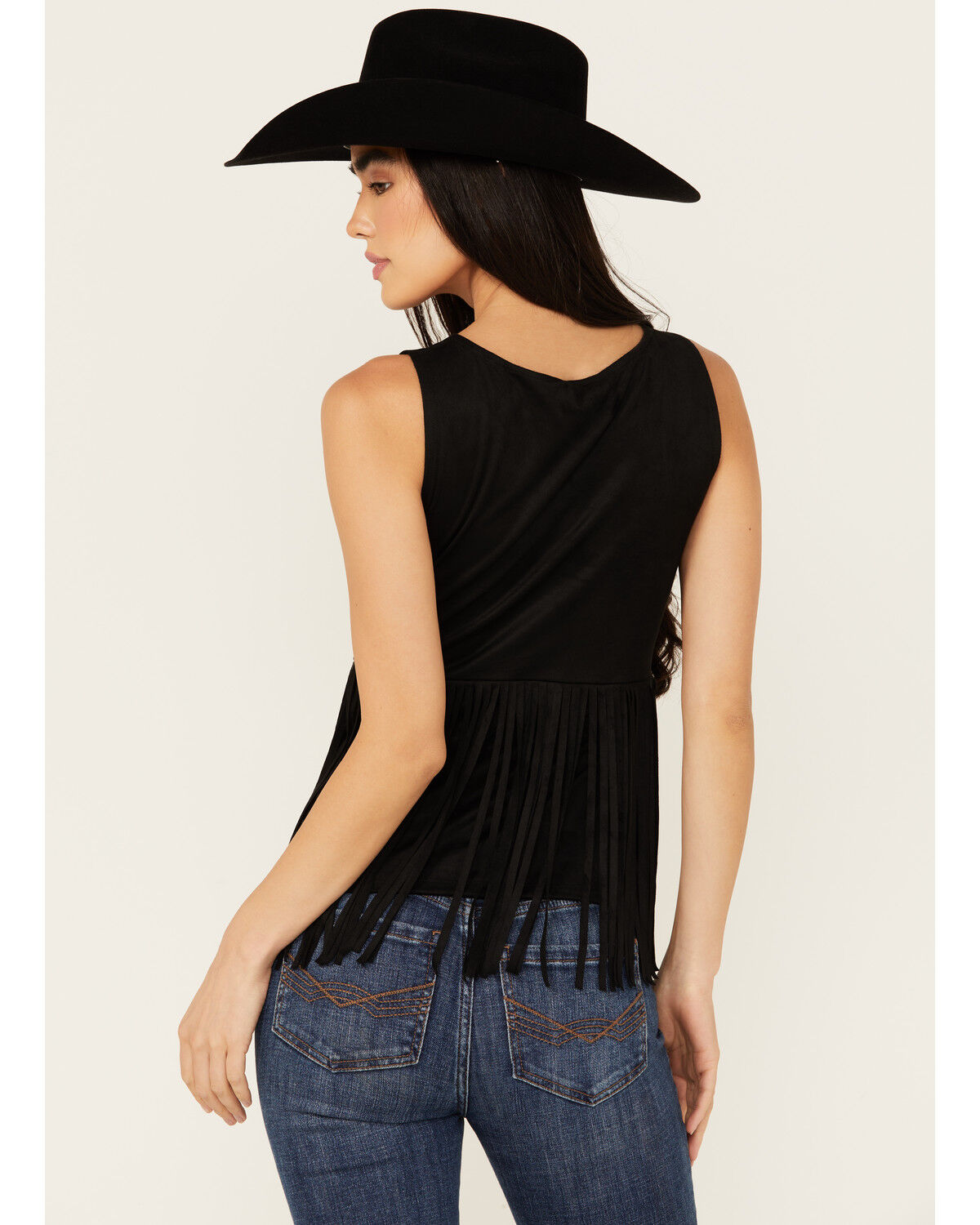 Image #4 - Idyllwind Women's Pennington Faux Suede Twisted Fringe Top, Black, hi-res