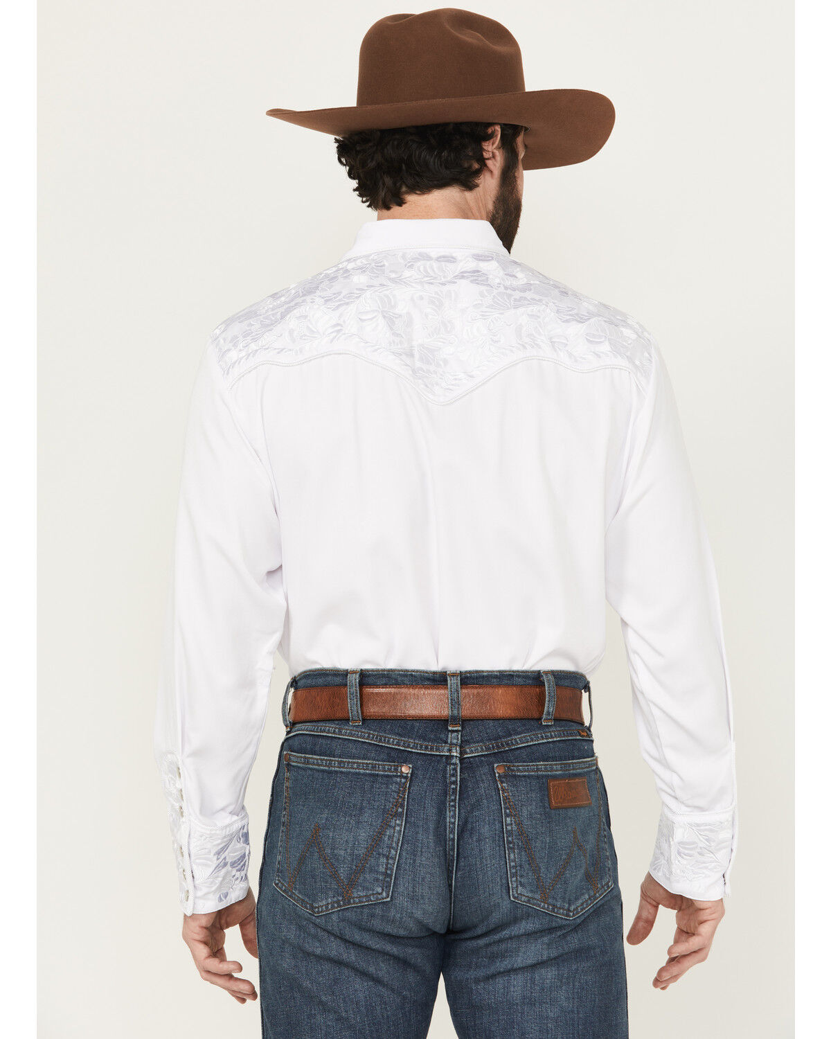 Image #4 - Scully Men's Embroidered Gunfighter Long Sleeve Pearl Snap Western Shirt, White, hi-res
