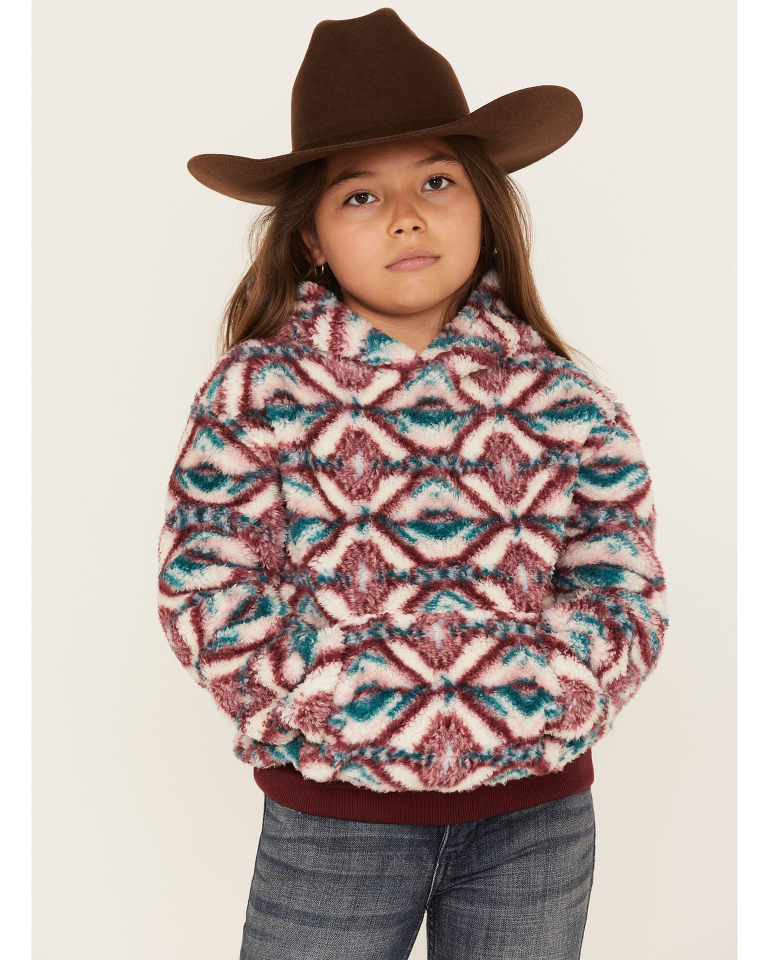 Shyanne Girls Fuzzy Sherpa Southwestern Print Pullover Country Outfitter