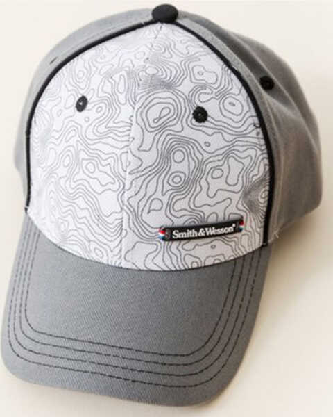 Smith & Wesson Men's Rubber Logo Topographic Print Ball Cap , Grey, hi-res