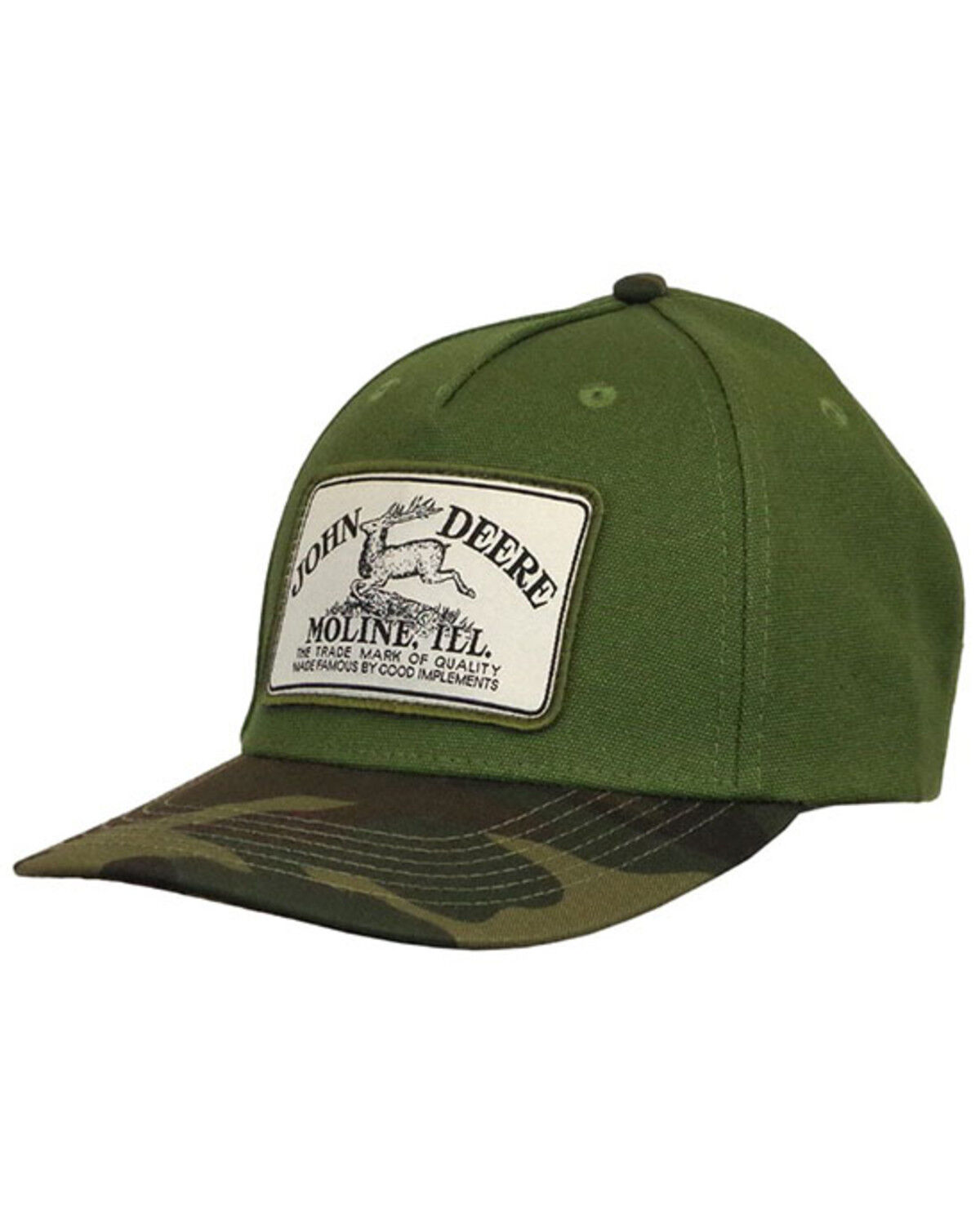 Image #1 - John Deere Men's Camo Bill Vintage Patch Ball Cap, Olive, hi-res