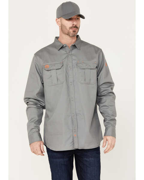 Hawx Men's FR Solid Long Sleeve Button-Down Woven Work Shirt - Big & Tall, Silver, hi-res