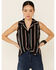 Rock & Roll Denim Women's Serape Stripe Tie-Front Sleeveless Button Down Western Shirt, Black, hi-res
