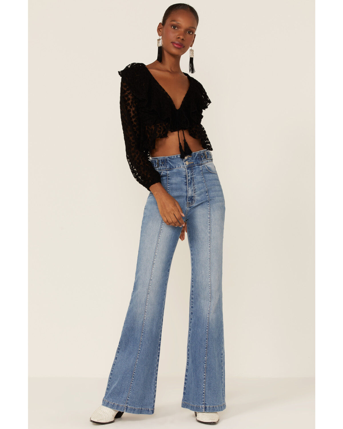 Image #4 - Saints & Hearts Women's Floral Lace Ruched Crop Top, Black, hi-res