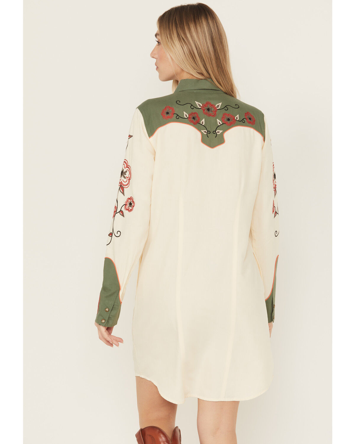 Image #4 - Panhandle Women's Retro Snap Embroidered Mini Shirt Dress, Cream, hi-res