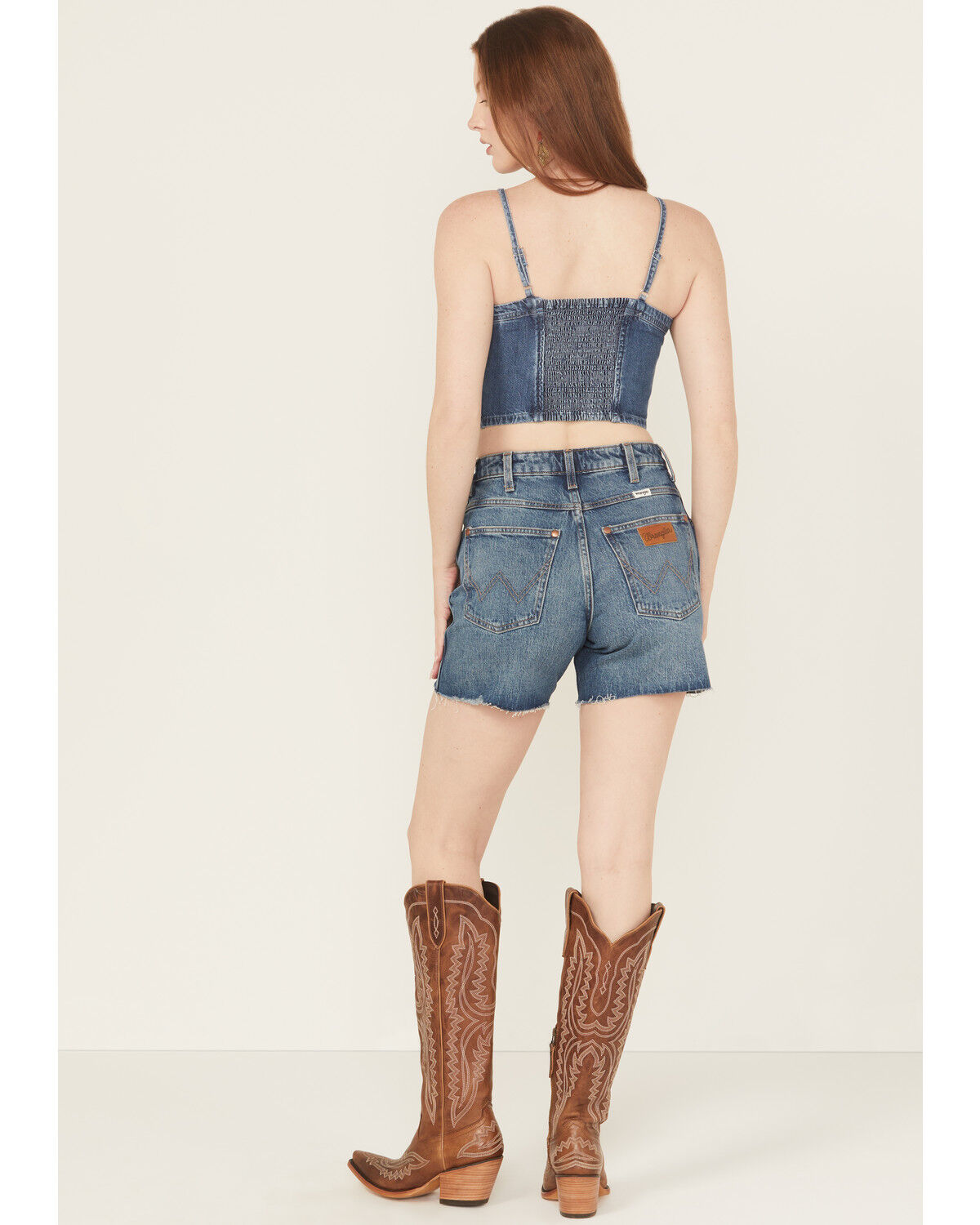 Image #3 - Wrangler Women's Medium Wash High Rise Mid-Length Stretch Denim Cowboy Shorts, Medium Wash, hi-res