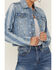 Image #2 - Shyanne Women's Stars & Stripes Print Cropped Frayed Hem Denim Jacket, Medium Wash, hi-res