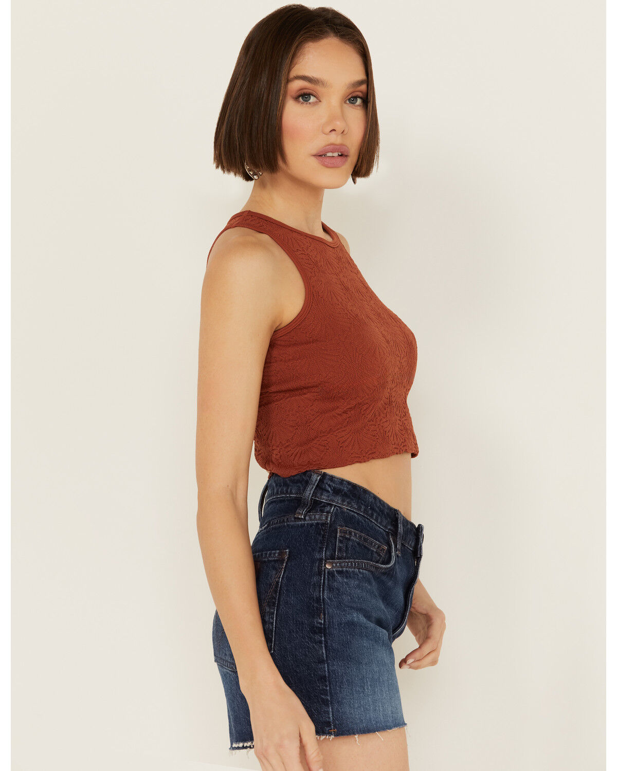 Image #2 - Fornia Women's Floral High Neck Cropped Top, Rust Copper, hi-res