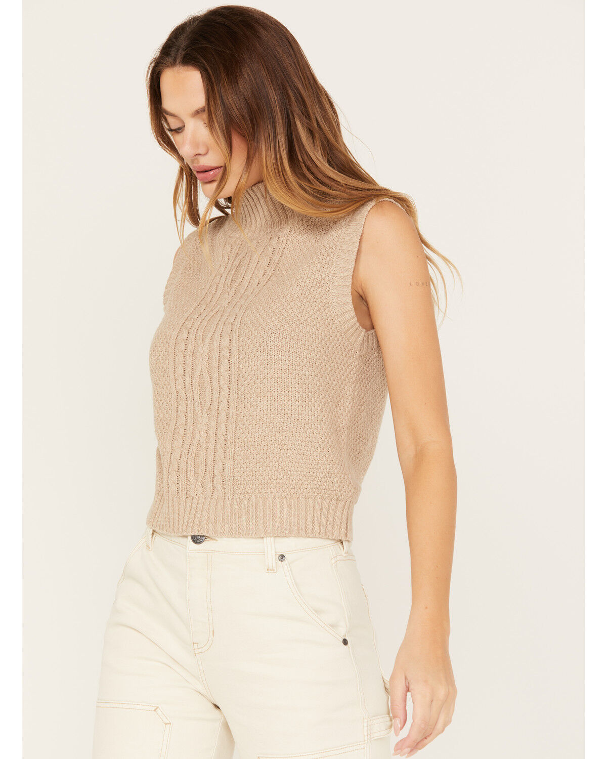 Image #1 - Cleo + Wolf Women's Mock Neck Cropped Tank, Sand, hi-res