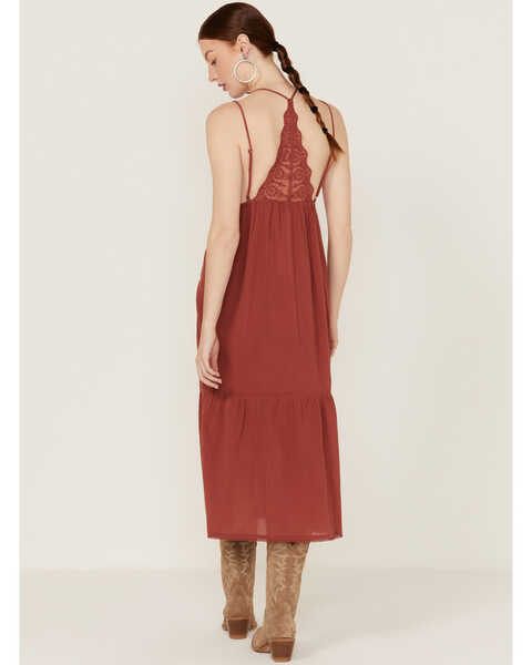 Image #3 - Lush Women's Maroon Sleeveless Lace Trim Dress, Maroon, hi-res