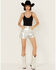 Image #1 - BLANKNYC Women's High Rise Metallic Shorts, Silver, hi-res