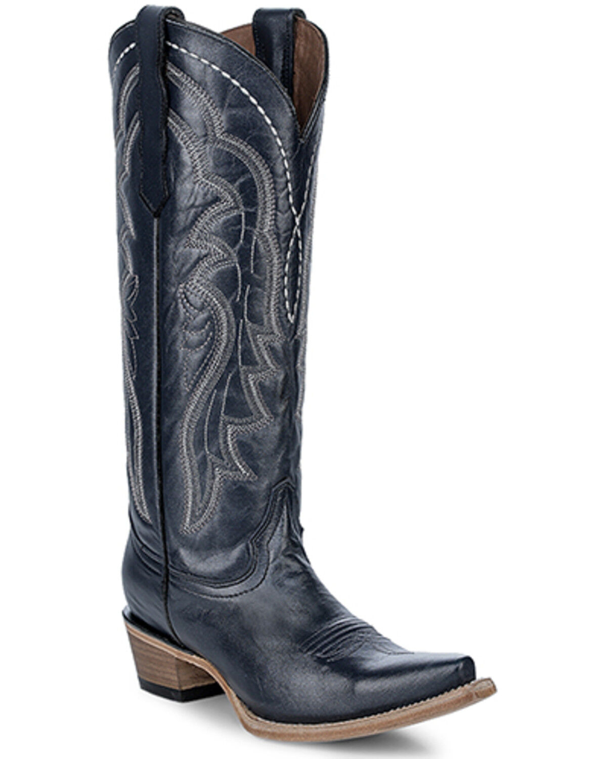Image #1 - Circle G Women's Embroidered Tall Western Boots - Snip Toe, Dark Blue, hi-res