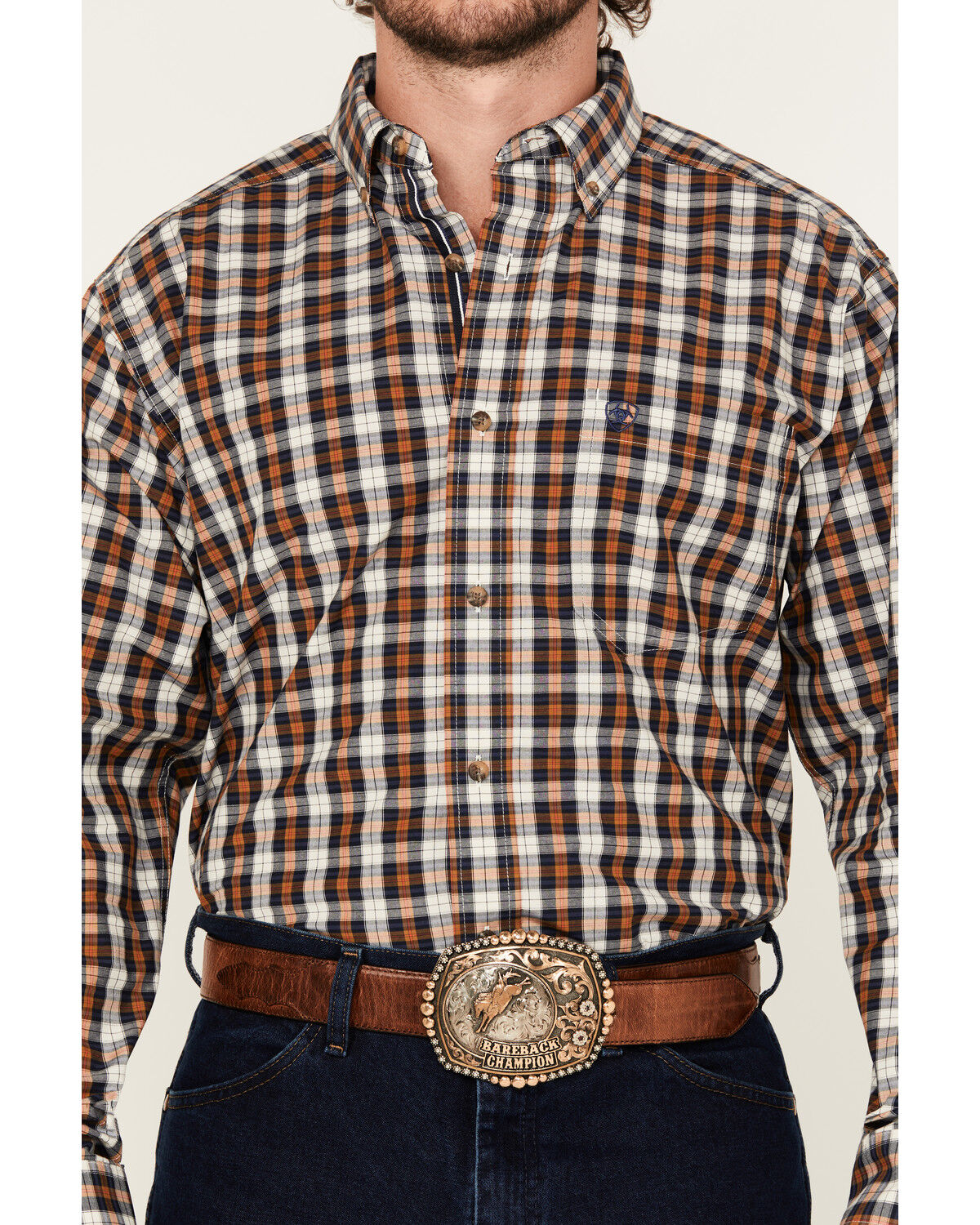 Image #3 - Ariat Pro Men's Thomas Plaid Print Long Sleeve Button-Down Western Shirt, Dark Blue, hi-res