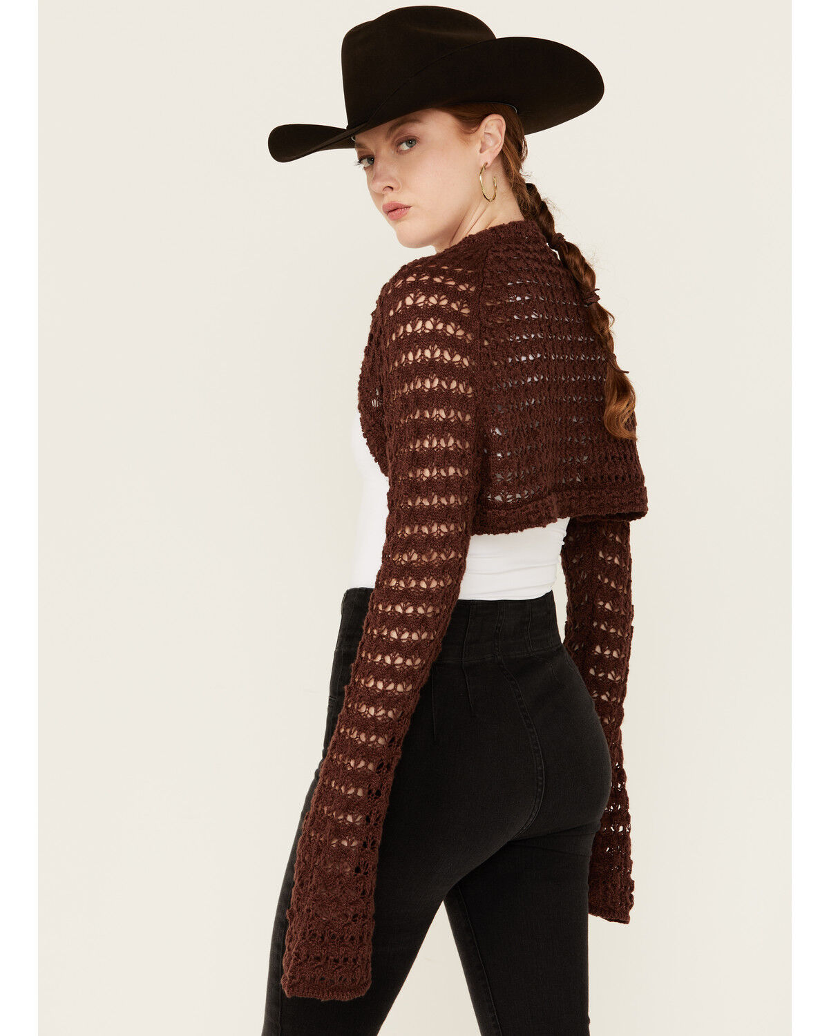 Image #1 - Beyond The Radar Women's Crochet Shrug, Brown, hi-res