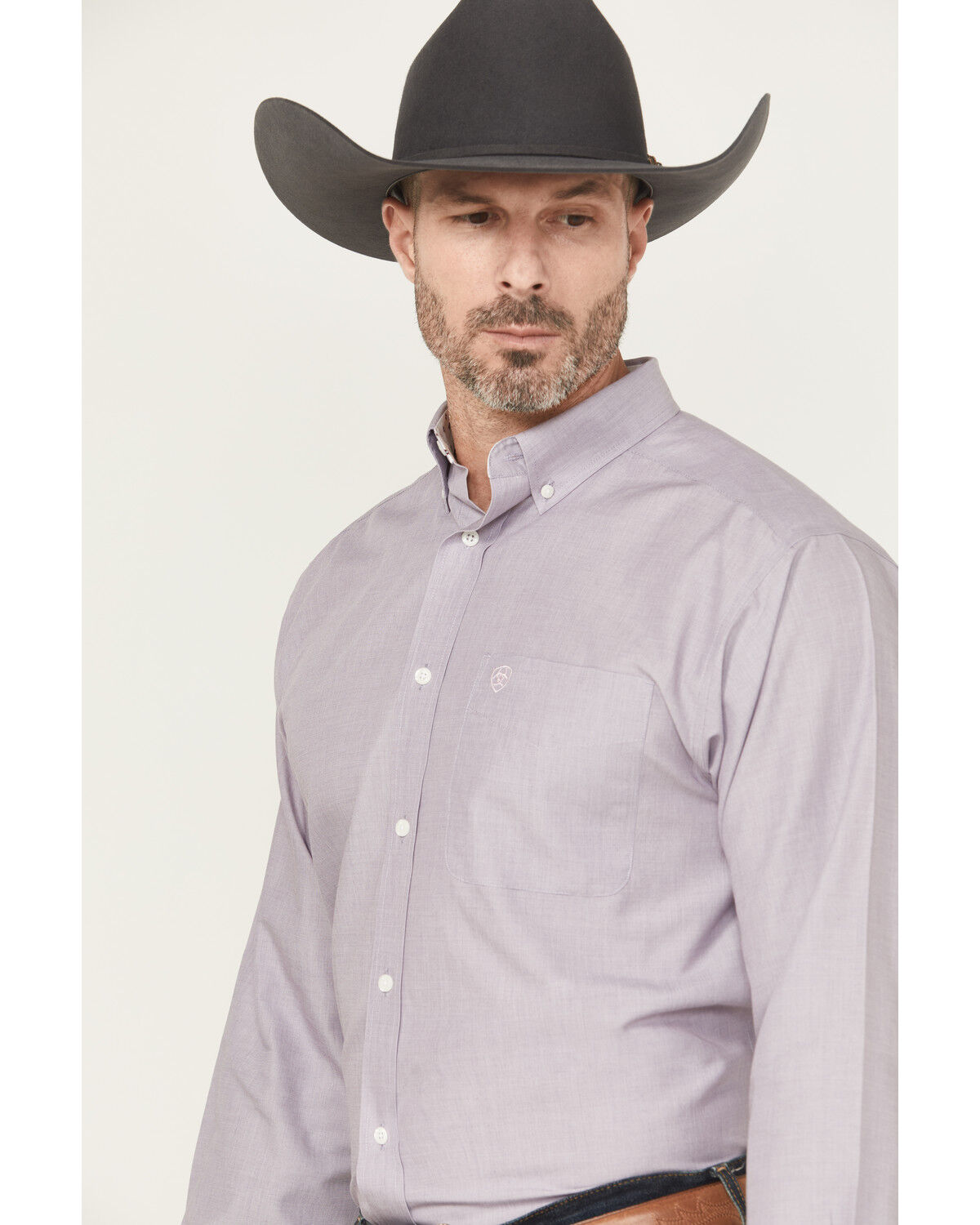 Image #2 - Ariat Men's Solid Long Sleeve Button-Down Western Shirt, Light Purple, hi-res