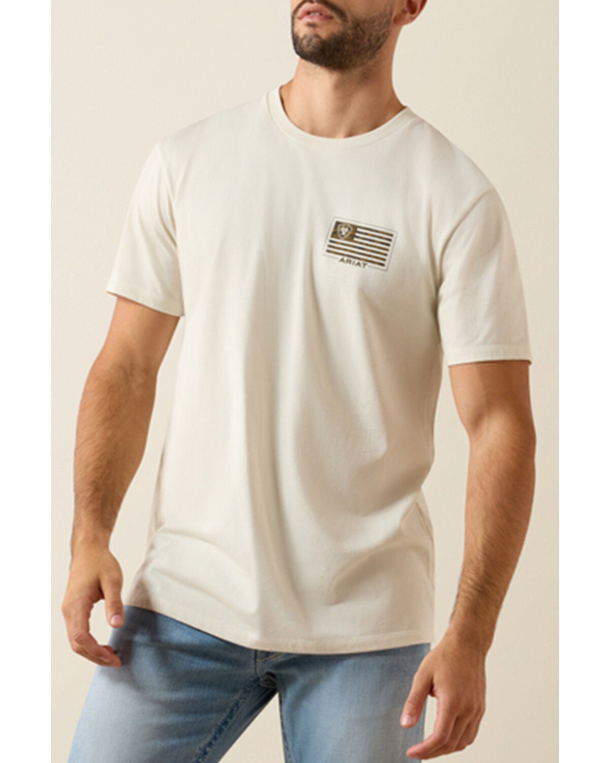 Image #2 - Ariat Men's Buckle Flag Patriot Short Sleeve Graphic T-Shirt, Light Grey, hi-res