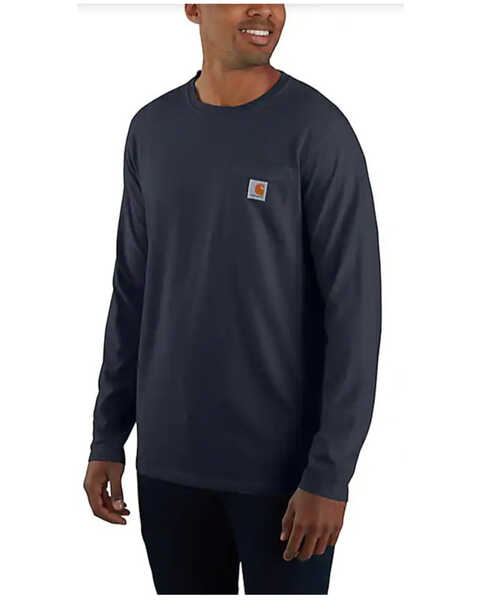 Carhartt Men's Force Relaxed Fit Midweight Long Sleeve Logo Pocket Work T-Shirt - Tall, Navy, hi-res